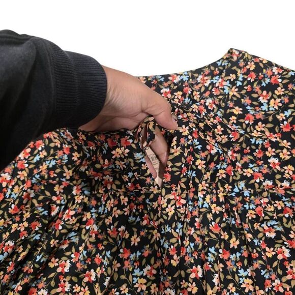 Ann Taylor Loft Top Women's 16 Plus Multicolor Floral Collar Split Party Blouse - Picture 5 of 8